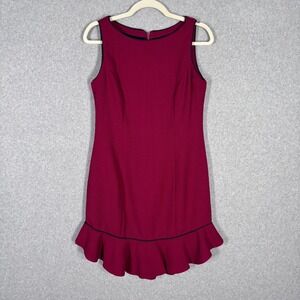 Cavendish Tweed Dress Medium Burgundy Gold Zipper Ruffle Old Money Academia Twee